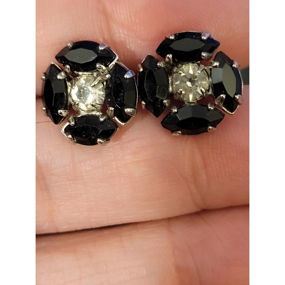 Vintage Ebony Crystal Screwback Earrings